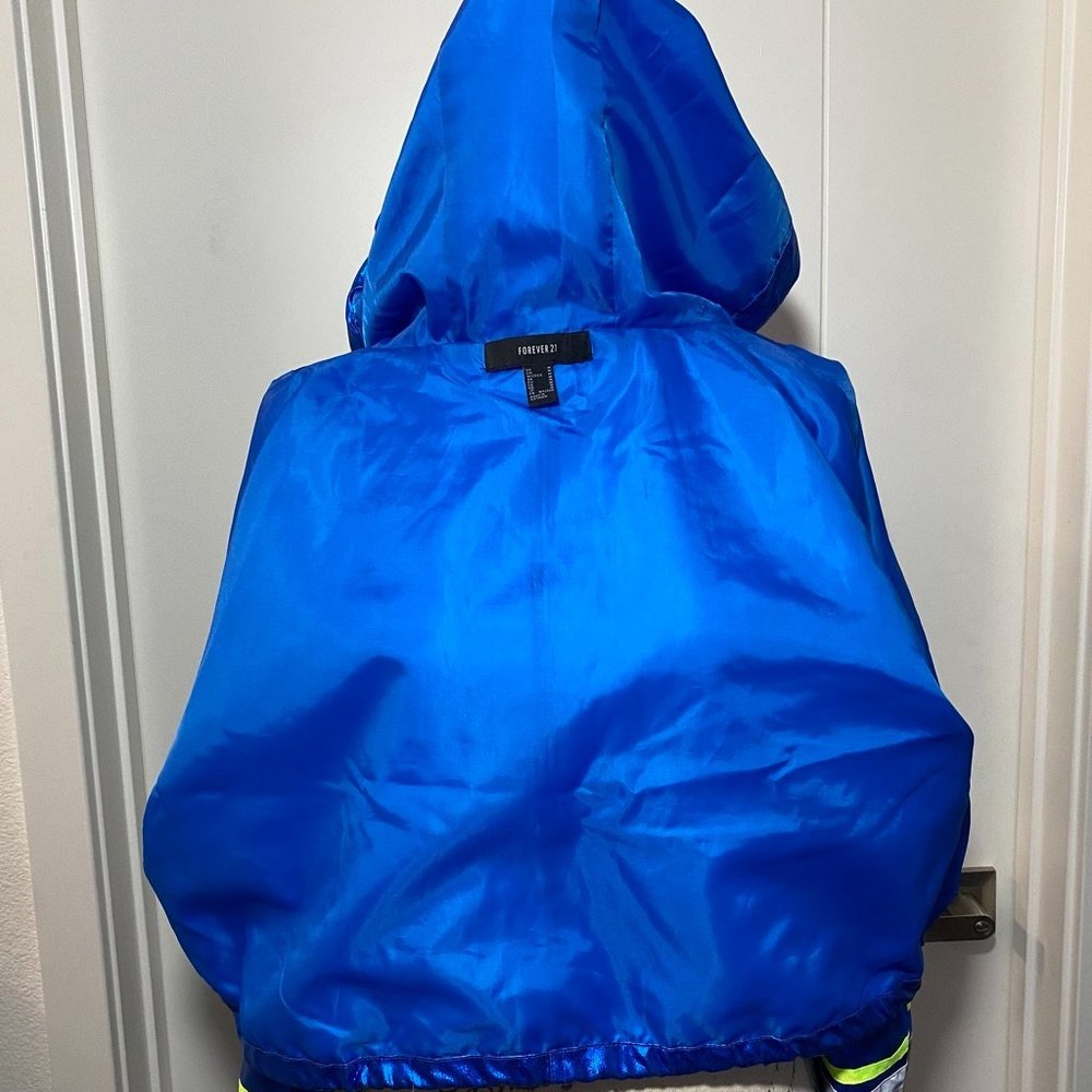 FOREVER 21 NASA Reflective Windbreaker Blue Metallic Hooded Jacket Size M - Picture 7 of 8